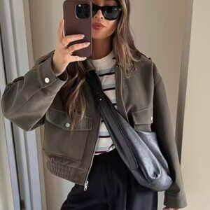 SALE:  ONE LEFT:  NWT Gray  Gaberdine Style Bomber Jacket